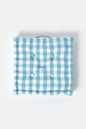 Homescapes Block Check Cotton Gingham Floor Cushion in Blue - Size: 50 cm x 50 cm - thumbnail 3