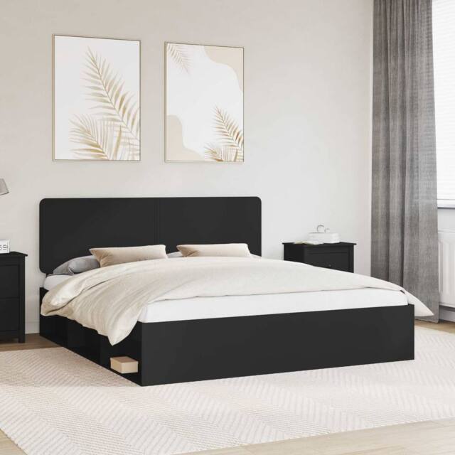 Berkfield Home Bed Frame with Headboard Black 180 x 200 cm Solid Pine Wood - image 1