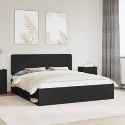 Berkfield Home Bed Frame with Headboard Black 180 x 200 cm Solid Pine Wood - thumbnail 1
