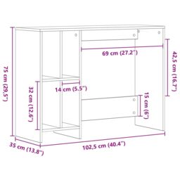 Berkfield Home Black Oak Desk - 102.5x35x75 cm Made from Engineered Wood - thumbnail 9