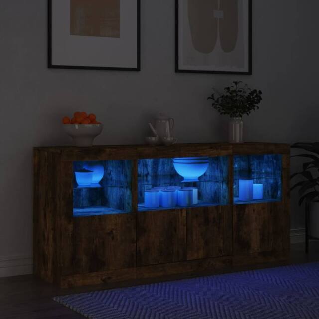 Berkfield Home Sideboard with LED Lights Smoked Oak 142.5x37x67 cm in Brown - image 1