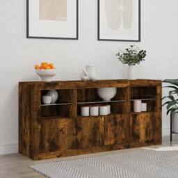 Berkfield Home Sideboard with LED Lights Smoked Oak 142.5x37x67 cm in Brown - thumbnail 3