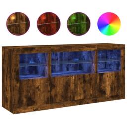 Berkfield Home Sideboard with LED Lights Smoked Oak 142.5x37x67 cm in Brown - thumbnail 2
