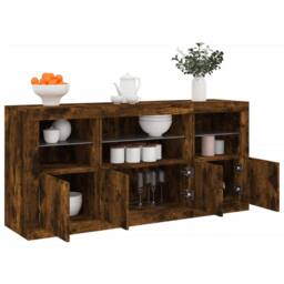 Berkfield Home Sideboard with LED Lights Smoked Oak 142.5x37x67 cm in Brown - thumbnail 4