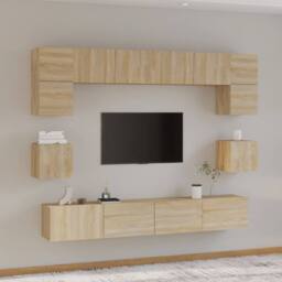Berkfield Home 8 Piece TV Cabinet Set Sonoma Oak Engineered Wood in Tan - thumbnail 2
