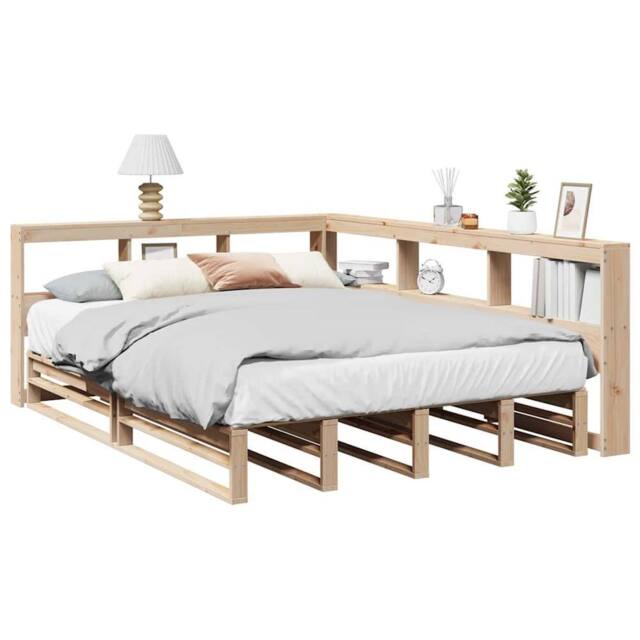 Berkfield Home Bookcase Bed without Mattress 160x200cm Solid Wood Pine in Brown - Size: 160x200 cm - image 1