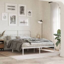 Berkfield Home Metal Bed Frame without Mattress with Headboard White 135x190cm - Size: 135x190 cm - thumbnail 2