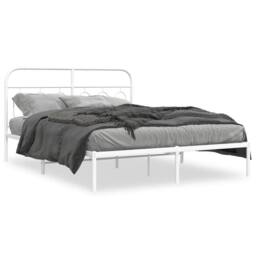 Berkfield Home Metal Bed Frame without Mattress with Headboard White 135x190cm - Size: 135x190 cm - thumbnail 1