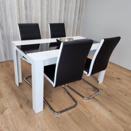KOSY KOALA Dining Table Set White & Black Table With 4 White & Black Faux Leather Dining Chairs