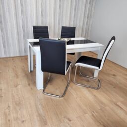 KOSY KOALA Dining Table Set White & Black Table With 4 White & Black Faux Leather Dining Chairs - thumbnail 2