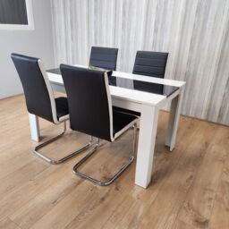 KOSY KOALA Dining Table Set White & Black Table With 4 White & Black Faux Leather Dining Chairs - thumbnail 5