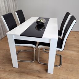 KOSY KOALA Dining Table Set White & Black Table With 4 White & Black Faux Leather Dining Chairs - thumbnail 4