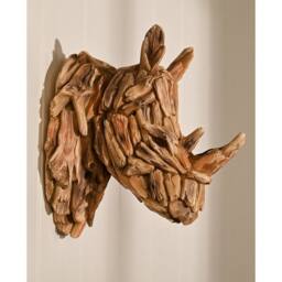 Naturecraft Resin Driftwood Collection Rhino Head Wall Art in Brown