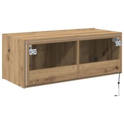 Berkfield Home TV Wall Cabinet with LED Lights Artisan Oak 80x35x31 cm in Brown - Size: 80 x 35 x 31 cm - thumbnail 9