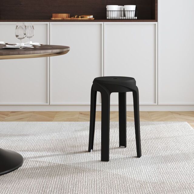 Living and Home 10 Pcs Plastic Stackable Round Stools Dining Chair ( Load Capacity 150kg ) in Black - image 1