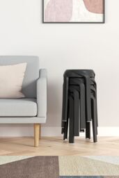 Living and Home 10 Pcs Plastic Stackable Round Stools Dining Chair ( Load Capacity 150kg ) in Black - thumbnail 2