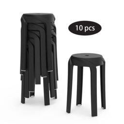 Living and Home 10 Pcs Plastic Stackable Round Stools Dining Chair ( Load Capacity 150kg ) in Black - thumbnail 4