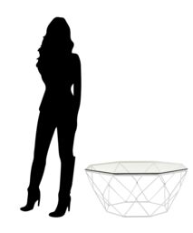 Orsina Geometric Hexagon Tempered Glass Coffee Table With Chrome Base, Silver Finish Table, Glass Top Center Table - thumbnail 5