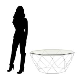 Orsina Geometric Hexagon Tempered Glass Coffee Table With Chrome Base, Silver Finish Table, Glass Top Center Table - thumbnail 4