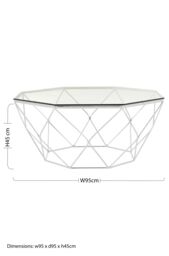 Orsina Geometric Hexagon Tempered Glass Coffee Table With Chrome Base, Silver Finish Table, Glass Top Center Table - thumbnail 3