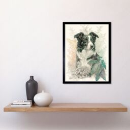 "Artery8 Wall Art Print Border Collie Dog in Field Modern Colour Pencil Portrait Art Framed in Black - Size: W12"" x H16""" - thumbnail 2