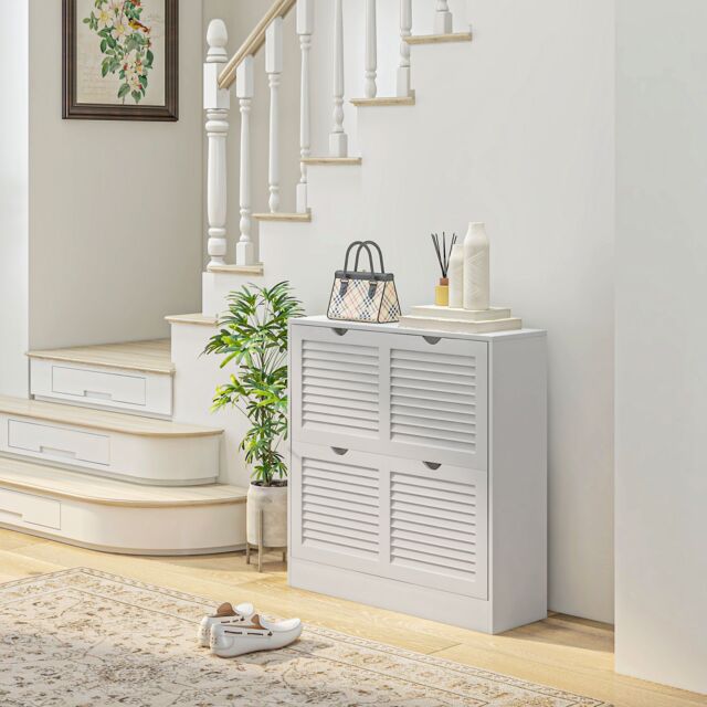 HOMCOM Slim Shoe Storage Cabinet with 2 Flip Drawers for Entryway, White - image 1