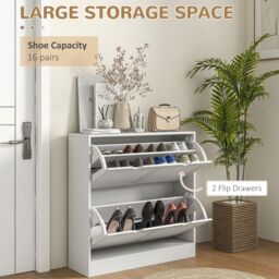 HOMCOM Slim Shoe Storage Cabinet with 2 Flip Drawers for Entryway, White - thumbnail 4