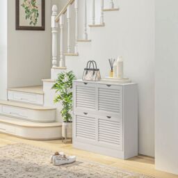 HOMCOM Slim Shoe Storage Cabinet with 2 Flip Drawers for Entryway, White - thumbnail 1