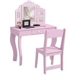 AIYAPLAY Kids Dressing Table Set Make up w/ Stool, Drawer, for Playroom in Pink - Size: 100 cm x 100 cm - thumbnail 2