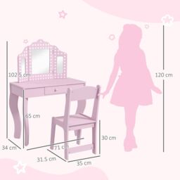 AIYAPLAY Kids Dressing Table Set Make up w/ Stool, Drawer, for Playroom in Pink - Size: 100 cm x 100 cm - thumbnail 3