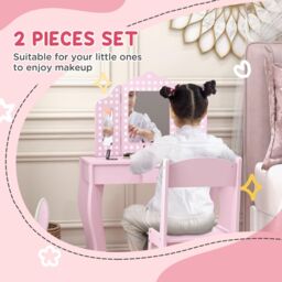 AIYAPLAY Kids Dressing Table Set Make up w/ Stool, Drawer, for Playroom in Pink - Size: 100 cm x 100 cm - thumbnail 4