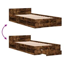 Berkfield Home Modern Bed Frame with Drawer without Mattress Smoked Oak 90x190 c in Brown - Size: Single - thumbnail 7