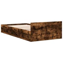 Berkfield Home Modern Bed Frame with Drawer without Mattress Smoked Oak 90x190 c in Brown - Size: Single - thumbnail 6