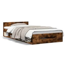 Berkfield Home Modern Bed Frame with Drawer without Mattress Smoked Oak 90x190 c in Brown - Size: Single - thumbnail 3