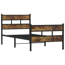 Berkfield Home Metal Bed Frame without Mattress Smoked Oak 75x190 cm Small Single in Brown - thumbnail 3