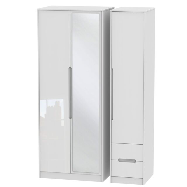 Ready Assembled 2 U Bristol Tall Triple Mirror + Drawer Wardrobe (Ready Assembled) in White