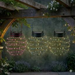 Voltico Solar Spiral Hanging Light Warm White LED Garden Decor - 3 Colours - Size: 3 Pack - thumbnail 2