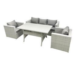 Fimous Garden Dining Set Outdoor Rattan Furniture Set with Sofa Dining Table 2 Chairs Light Grey Mixed - thumbnail 2