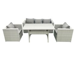 Fimous Garden Dining Set Outdoor Rattan Furniture Set with Sofa Dining Table 2 Chairs Light Grey Mixed - thumbnail 1