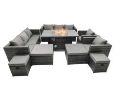 Fimous Rattan Garden Furniture Firepit Dining Set 12 Seater Lounge Sofa Table Set with 2 big Footstool in Dark Grey - thumbnail 1