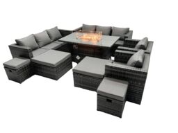 Fimous Rattan Garden Furniture Firepit Dining Set 12 Seater Lounge Sofa Table Set with 2 big Footstool in Dark Grey - thumbnail 2