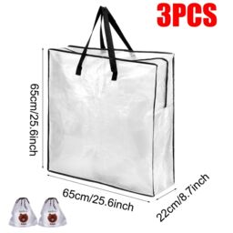 VOGREX 3 X DIMPA STORAGE CLEAR REUSABLE HEAVY DUTY LAUNDRY BAGS Moth & Moisture Proof in Black - thumbnail 4