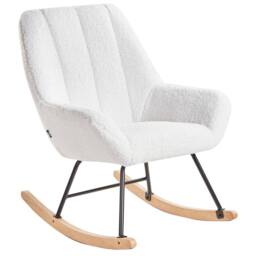Wyld and Coco Off-White Boucle Rocking Chair - Teddy Upholstery Black Metal Legs in White - thumbnail 6