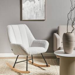 Wyld and Coco Off-White Boucle Rocking Chair - Teddy Upholstery Black Metal Legs in White