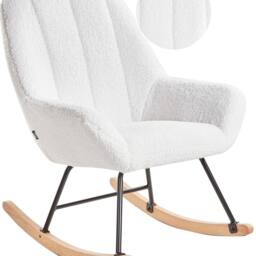 Wyld and Coco Off-White Boucle Rocking Chair - Teddy Upholstery Black Metal Legs in White - thumbnail 2