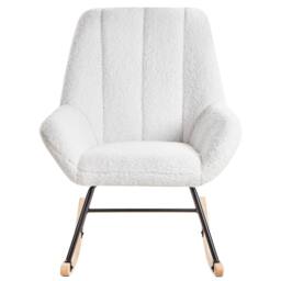 Wyld and Coco Off-White Boucle Rocking Chair - Teddy Upholstery Black Metal Legs in White - thumbnail 3