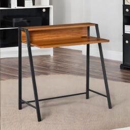 Rafaelo Mobilia 84CM Walnut Wide Computer Desk With Metal Frame in Dark Brown - thumbnail 2