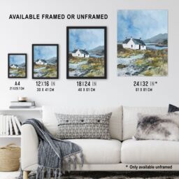 Artery8 Isle Harris Crofters Cottage Scotland Landscape Framed Wall Art in Blue - Size: A4 - thumbnail 3