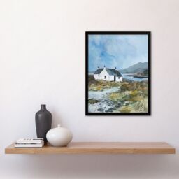 Artery8 Isle Harris Crofters Cottage Scotland Landscape Framed Wall Art in Blue - Size: A4 - thumbnail 4
