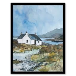 Artery8 Isle Harris Crofters Cottage Scotland Landscape Framed Wall Art in Blue - Size: A4 - thumbnail 1